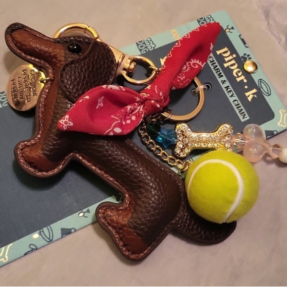 Piper K Dachshund Dog Keychain with Red Bandana, Ball, Bone HL Te - Picture 3 of 3